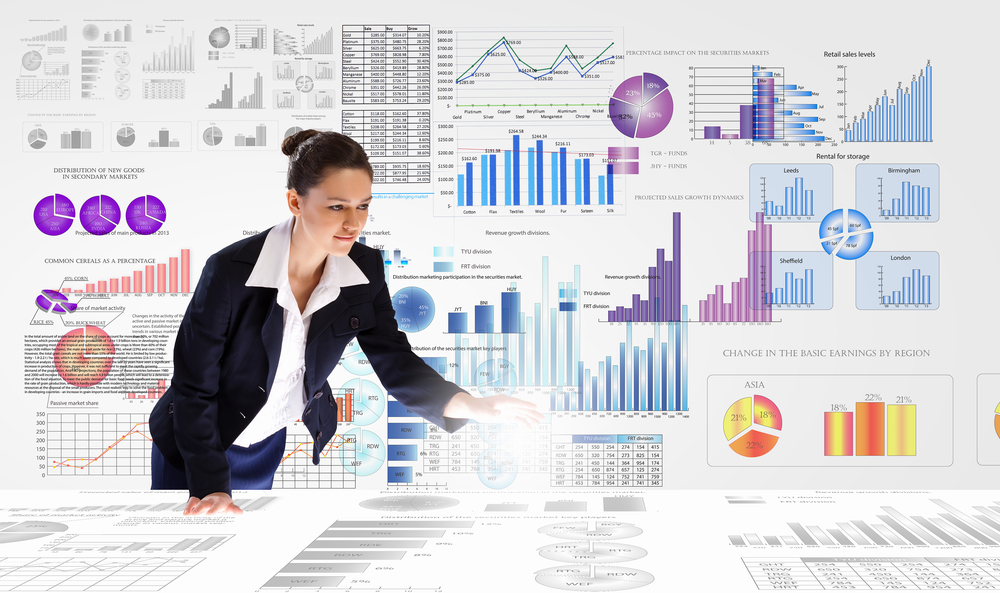 Young businesswoman analyzing data information of market